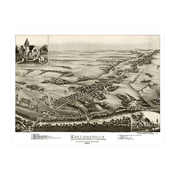 Collegeville Art, 1894 Vintage Map of Collegeville Pennsylvania, PA History Wall Decor Gift, Old Collegeville Map - 24" x 18" Unframed Print