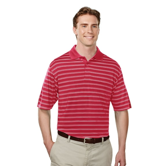 Collegian 124 Three Color Stripe Golf Shirt, Large, Red/Gray/White