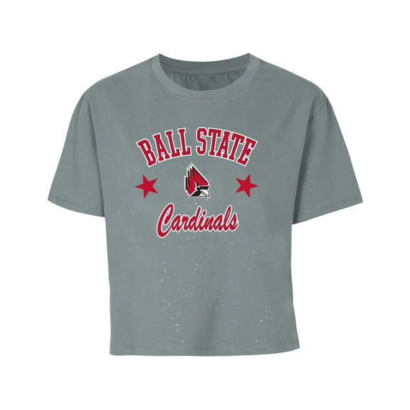 Collegiate BALL ST Womens Grey ColorShort Sleeve Cotton Crew Crop Sparkle