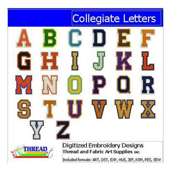 Collegiate Letters CD Embroidery Designs - All Popular Formats Included - Loaded on USB Stick