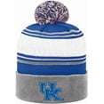 thumbnail image 1 of Brand New Collegiate Men's Kentucky Striped Cuffed Knit Winter Pom Beanie Hat, 100% Cotton, Embroidered Logos, Official School Colors, 1 of 2