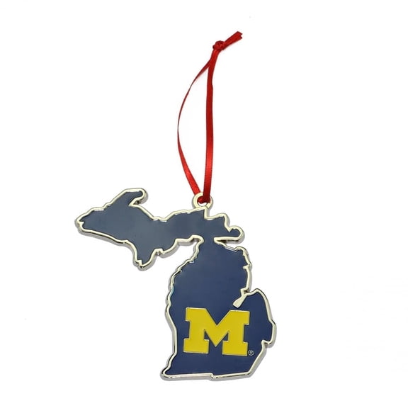 Collegiate Pulse Michigan Wolverines State Shape Metal Christmas Ornament