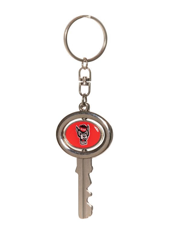 Pack of 2 NORTH CAROLINA STATE UNIVERSITY/NCSU WOLFPACK SPINNING KEY SHAPED KEYCHAINS