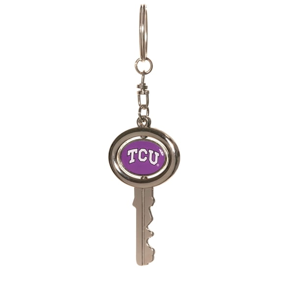 Collegiate Pulse Pack of 2 TEXAS CHRISTIAN UNIVERSITY/TCU HORNED FROGS SPINNING KEY SHAPED KEYCHAINS