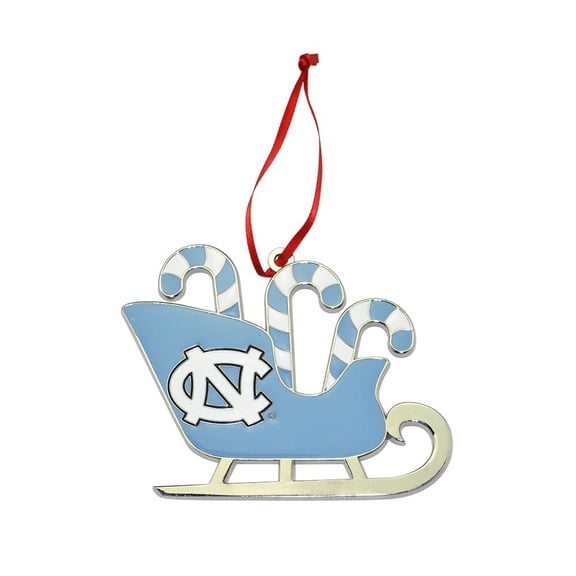 Collegiate Pulse UNC Tar Heels Candy Cane Sleigh Christmas Ornament