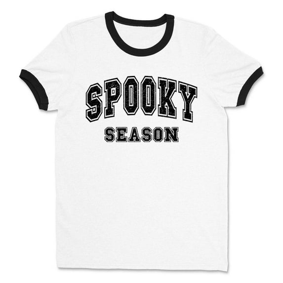 Collegiate Spooky Season Ringer Tee Shirt Unisex Large White/Black
