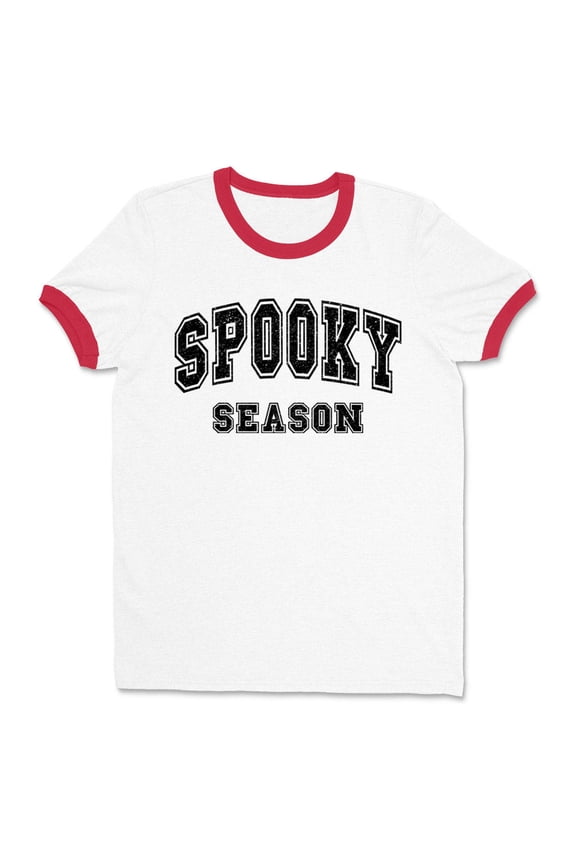 Collegiate Spooky Season Ringer Tee Shirt Unisex Large White/Red