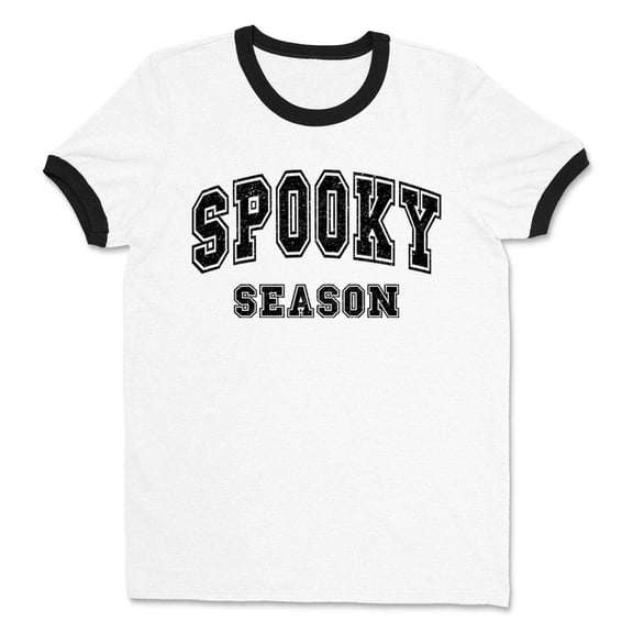 Collegiate Spooky Season Ringer Tee Shirt Unisex Medium White/Black