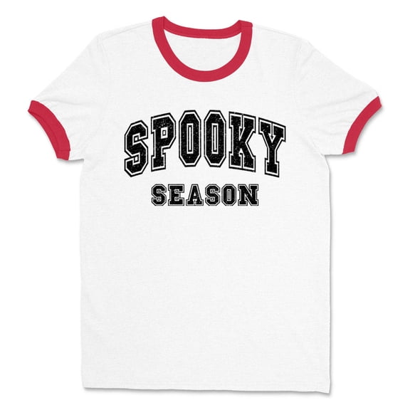 Collegiate Spooky Season Ringer Tee Shirt Unisex Medium White/Red