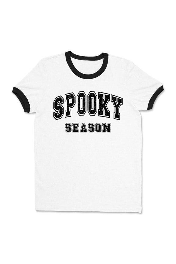 Collegiate Spooky Season Ringer Tee Shirt Unisex X-Large White/Black