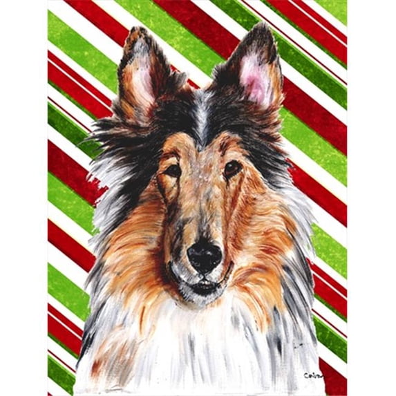 Collie Candy Cane Christmas Flag Garden Size
