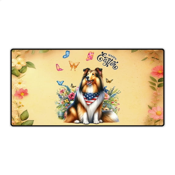 Collie Celebrates Spring and Enjoys a Happy Easter Desk Mat Full Keyboard Mouse Pad Collie Dog Lover Gifts Idea Large Mousepad - 02001