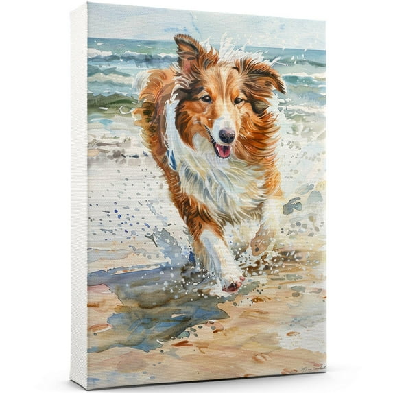 Collie Dog Canvas Wall Art Puppy Print Pet Paintings Artwork, Collie Dog Painting Poster Home Decoration Kids Bedroom Decor Framed