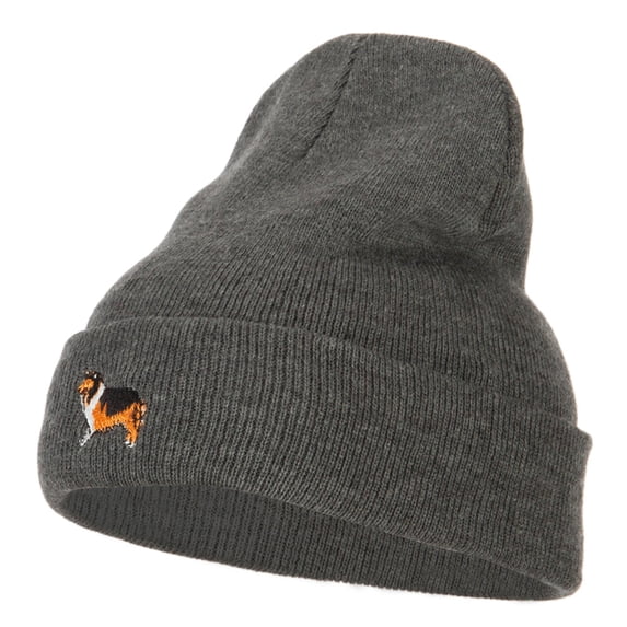 Collie Dog Embroidered Long Beanie - Dk Grey OSFM