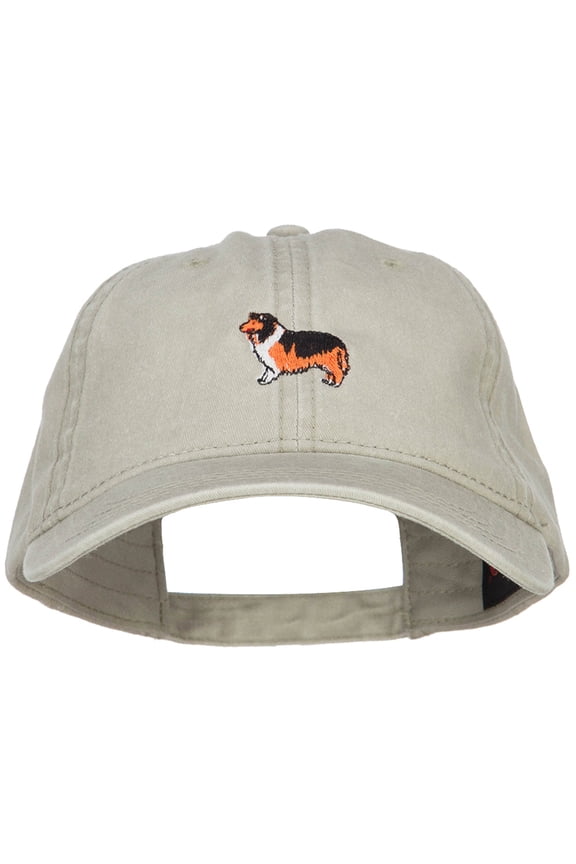 Collie Dog Embroidered Washed Cap - Stone OSFM