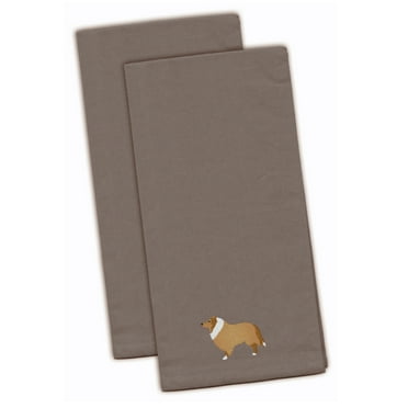 Collie Gray Embroidered Towel Set of 2