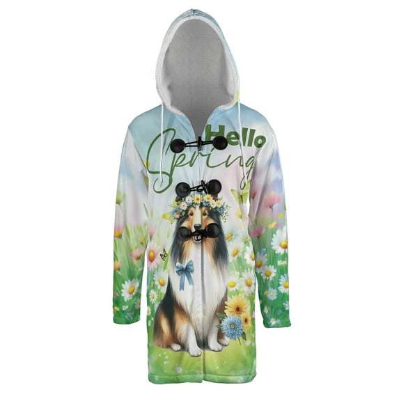 Collie Hello Spring Time Flower Floral Nature All Over Print 3D Hooded Duffle Toggle Coat Collie Dog Lover Gifts Idea - 02031