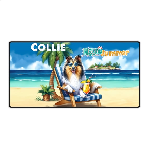 Collie Hello Summer Beach Theme with Sunglasses and Tropical Cocktail Desk Mat Full Keyboard Mouse Pad Collie Dog Lover Gifts Idea Large Mousepad - 00009