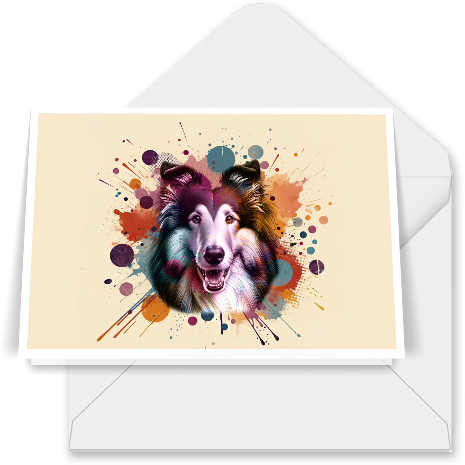 Collie Portrait Watercolor Vintage Retro Styles 7x5in Folded Greeting