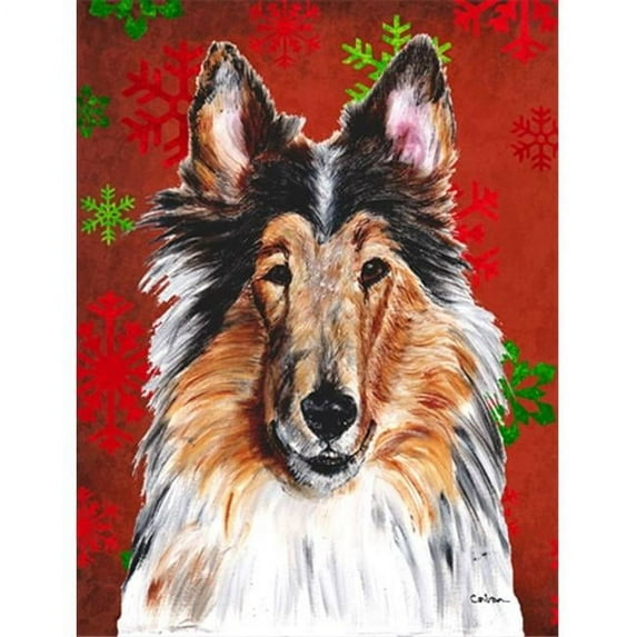 Collie Red Snowflakes Holiday Flag Garden Size