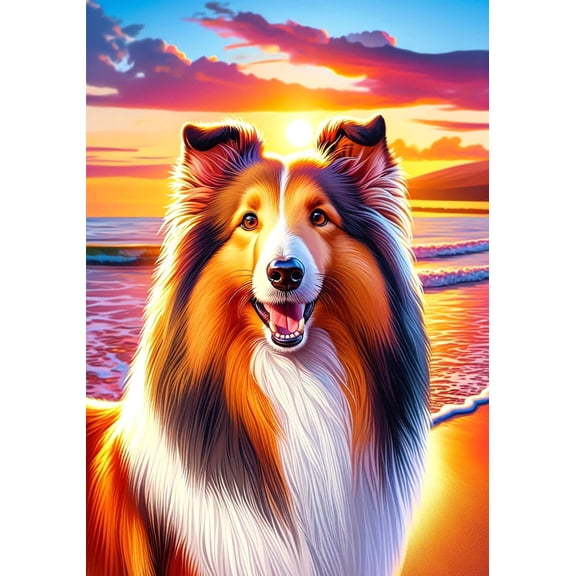 Collie Sable - Best of Breed DCR Summer Sunset Outdoor Garden Flag 12" x 17"