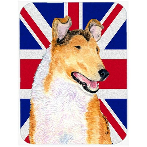 Collie Smooth With English Union Jack British Flag Glass Cutting Board - Large