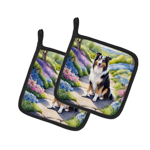 Collie Spring Path Pair of Pot Holders
