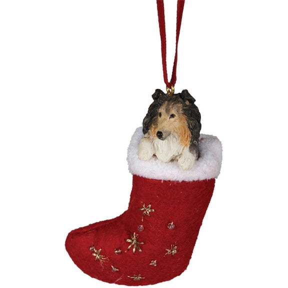 Collie Christmas Stocking Ornament with "Santa's Little Pals" Hand Painted