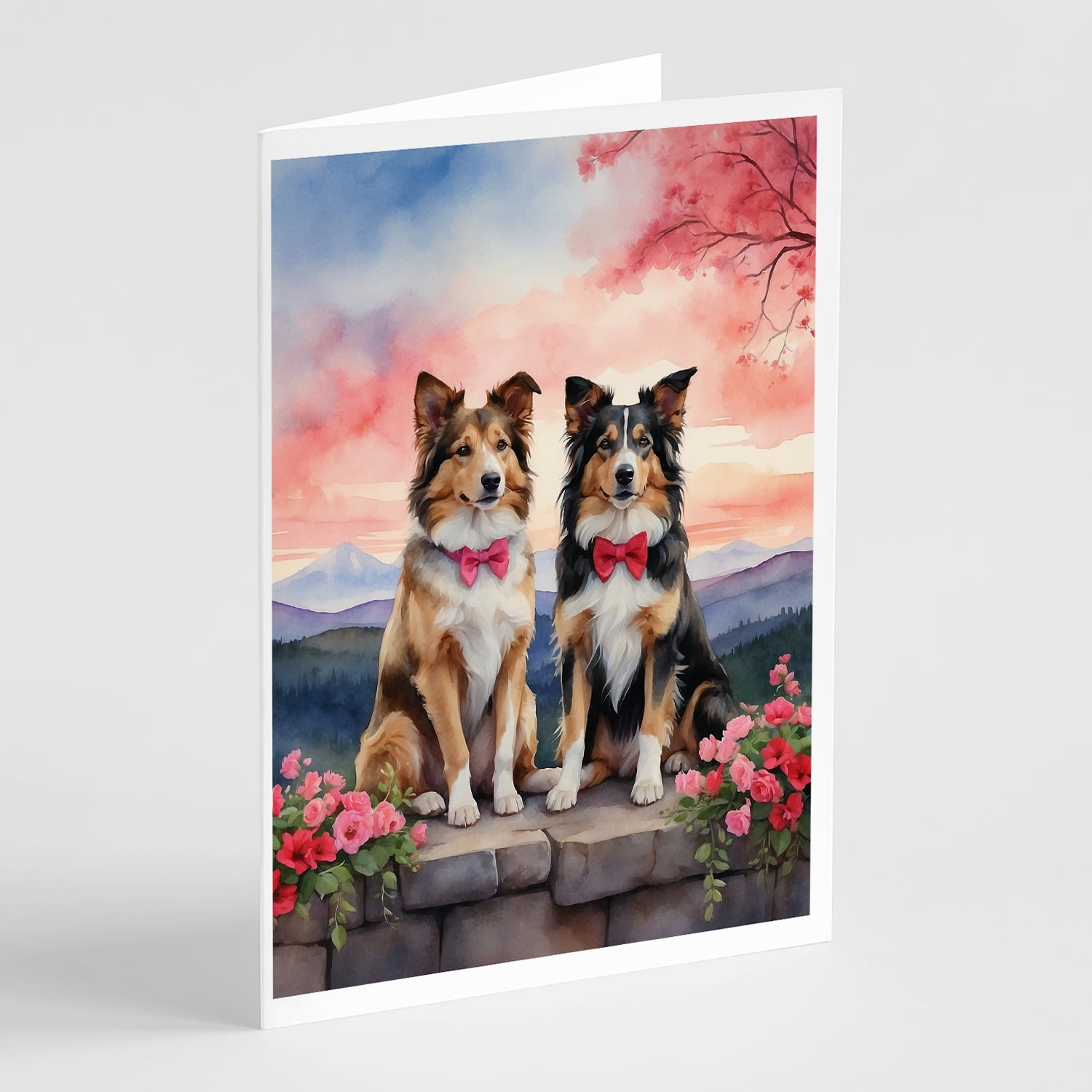 Collie Two Hearts Greeting Cards Pack of 8 7 in x 5 in