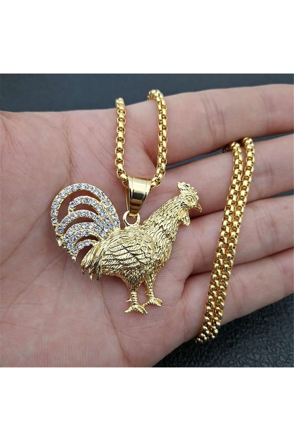 Collier Necklace 14K Yellow Gold Gallic Rooster Pendant Necklaces For Men/Women Iced Out Bling French Jewelry Gift