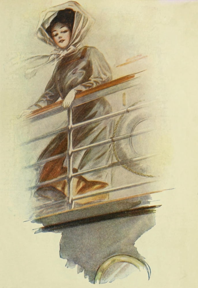 Colliers 1908 Girl on boat Canvas Art - Unknown (18 x 24)