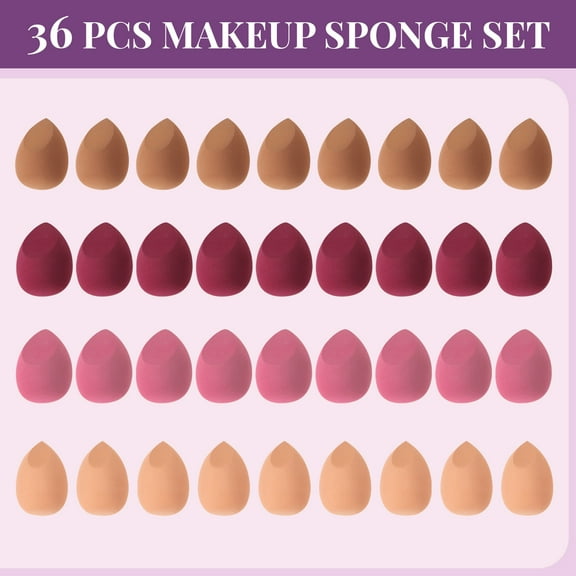 Colliford Makeup Sponge Set, 36 Pcs Beauty Blender Sponge for Liquid, CreamFoundation, Latex Free, 4 color collections