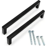 Collinet Industries Modern Square Cabinet Pulls, Solid Stainless Steel (NOT Hollow). for Kitchen Drawer, for Doors, for Wardrobe, for Cabinets. (4, Matt Black, 8 Inch)