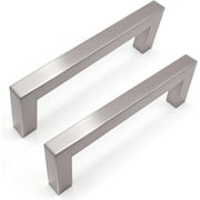 Collinet Industries Modern Square Cabinet Pulls, Solid Stainless Steel (NOT Hollow). for Kitchen Drawer, for Doors, for Wardrobe, for Cabinets. (4, Satin Nickle, 4 Inch)