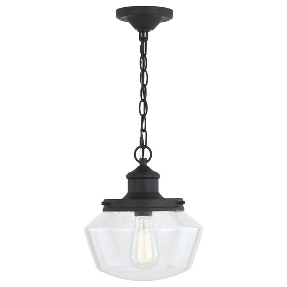 Collins 1 Light Black Farmhouse Outdoor Pendant Clear Schoolhouse Glass