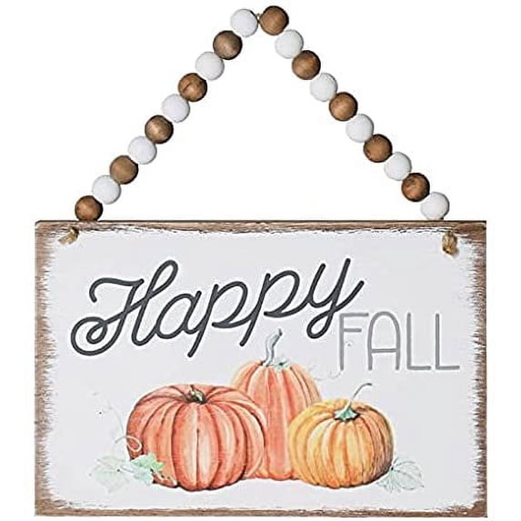 Collins 9" Wooden Happy Fall Hanging Bead Sign (White & Orange)