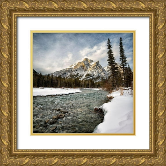 Collins, Ann 20x20 Gold Ornate Wood Framed with Double Matting Museum Art Print Titled - Canada-Alberta-Kananaskis Country-Mount Kidd and the Kananaskis River