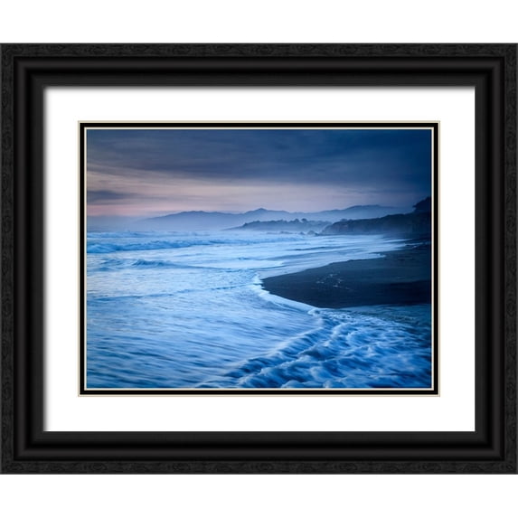 Collins, Ann 24x19 Black Ornate Wood Framed with Double Matting Museum Art Print Titled - USA-California-Cambria Dusk at Moonstone Beach