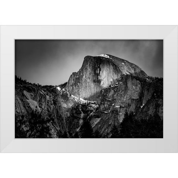 Collins, Ann 32x23 White Modern Wood Framed Museum Art Print Titled - USA-California-Yosemite National Park Sunset light hits Half Dome in winter