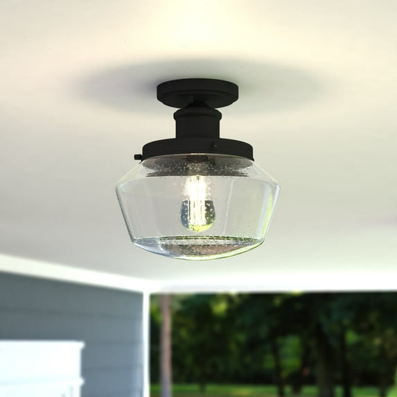 Collins Black Farmhouse Outdoor Flush Mount Ceiling Light Clear Schoolhouse Glass