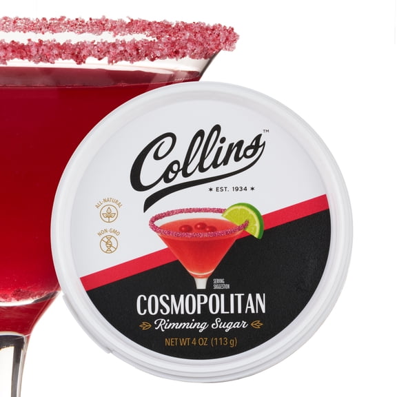 Collins Cosmopolitan Cocktail Sugar, Red Cranberry Flavored Rimming Sugar for Cosmos, Cranberry Martinis, Vodka Cranberry, Champagne Spritzers, 4 oz