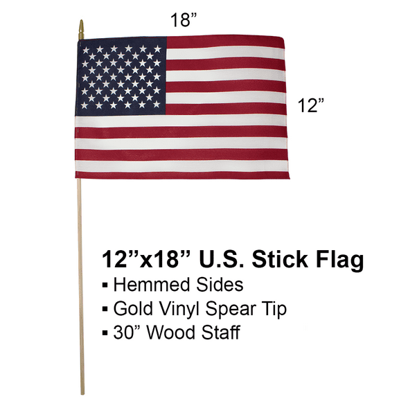 Collins Flags - American Stick Flag 12" x 18" - 1 Dozen (12)