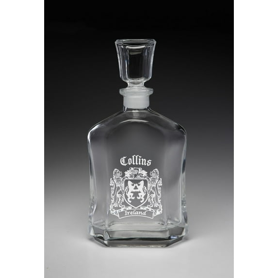 Collins Irish Coat of Arms Whiskey Decanter (Sand Etched)