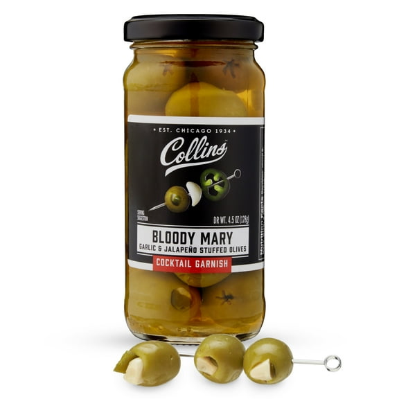 Collins Jalapeno Garlic Stuffed Olives, Bloody Mary Cocktail Garnish, 4.5oz