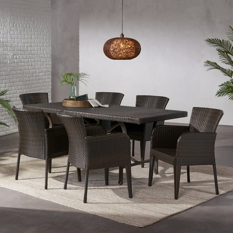 Collins Outdoor 7 Piece Rectangular Wicker Dining Set Multibrown Walmart