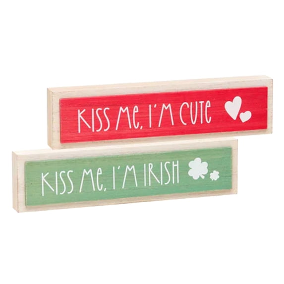 Collins Painting 8" 'Kiss Me' Reversible Sign - Valentine's Day Decor - St. Patrick's Day Decor - Dual Holiday Decor