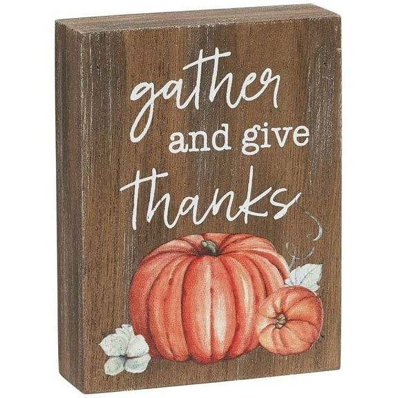 Collins Painting Mini Fall-Themed Wood Grain Block Sign (Gather and Give Thanks) 4"