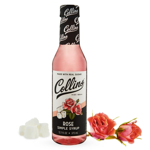 Collins Rose Syrup, Flavored Drink Syrups, Real Sugar Cocktail Syrup 12.7oz