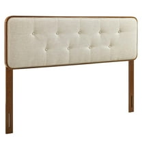 Collins Tufted Queen Fabric and Wood Headboard Walnut Beige