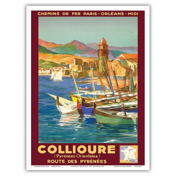 Collioure France - Eastern Pyrenees - Railways Paris-Orleans-Midi - Vintage Travel Poster by E. Paul Champseix 1934 - Master Art Print (Unframed) 9in x 12in